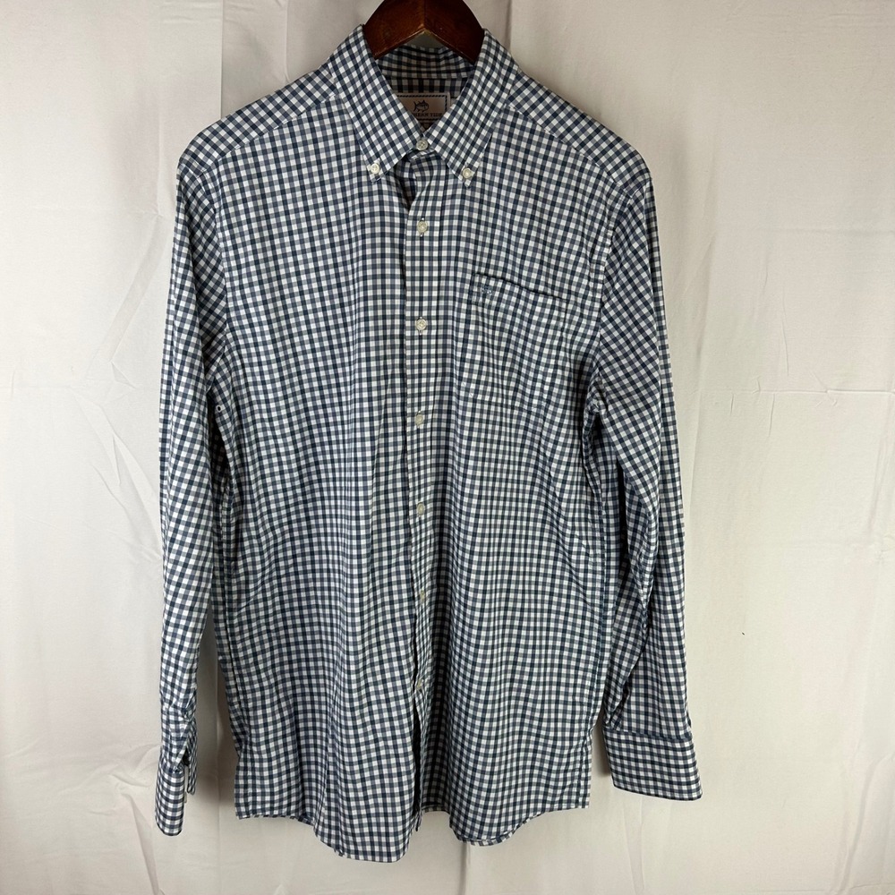 Southern Tide Intercoastal Shirt Mens Medium Navy Gingham Stretch 9143